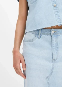 bonprix Röcke|Bekleidung·Sportbekleidung|Jeansrock mit Schlitz eisblau denim