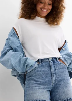bonprix Bekleidung·Outdoorbekleidung|Bekleidung·Shirts & Tops|Jeans-Shorts High Waist, Low Stretch blau denim used