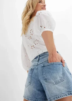 bonprix Bekleidung·Outdoorbekleidung|Bekleidung·Shirts & Tops|Jeansshorts, Mid Waist eisblau denim used