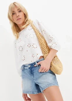 bonprix Bekleidung·Outdoorbekleidung|Bekleidung·Shirts & Tops|Jeansshorts, Mid Waist eisblau denim used