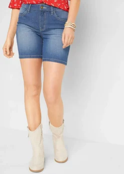 bonprix Bekleidung·Outdoorbekleidung|Bekleidung·Shirts & Tops|Jeansshorts Slim Fit Mid Waist, 2er Pack hellblau+blau used