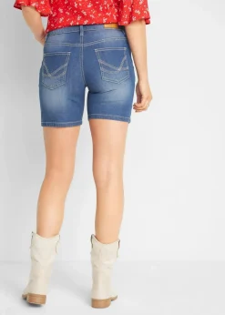 bonprix Bekleidung·Outdoorbekleidung|Bekleidung·Shirts & Tops|Jeansshorts Slim Fit Mid Waist, 2er Pack hellblau+blau used