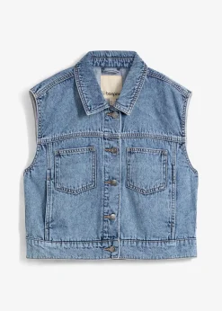 bonprix Bekleidung·Hosen|Jacken & Mäntel|Jeansweste aus Baumwolle hellblau denim used