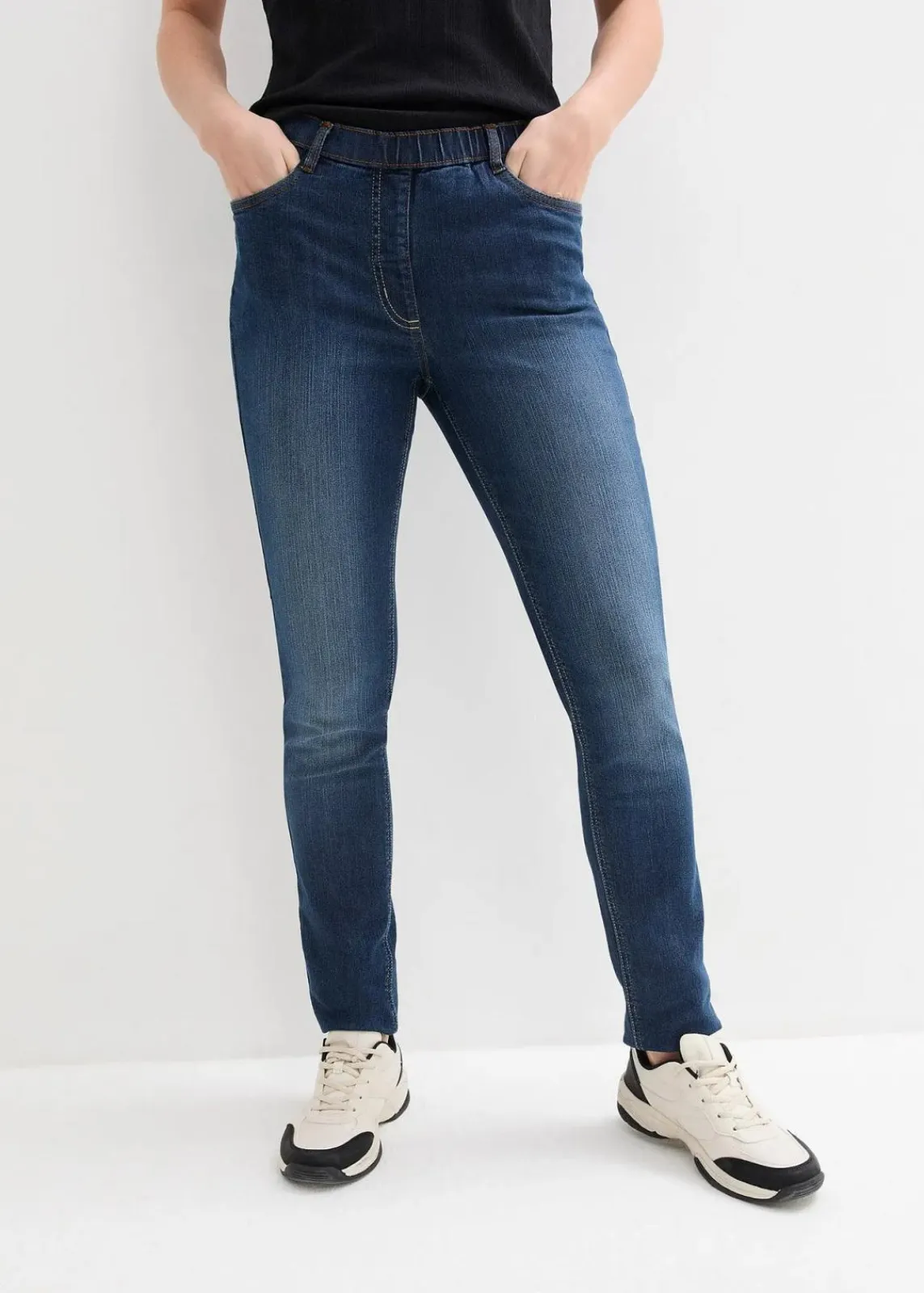 bonprix Jeans|Kurzgrößen|Jeggings Mid Waist, Bequembund nachtblau denim