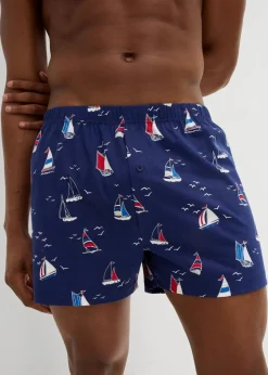 bonprix Boxershorts|Große Größen|Jersey Boxershorts aus Bio-Baumwolle (3er Pack) marineblau bedruckt