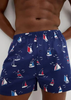 bonprix Boxershorts|Große Größen|Jersey Boxershorts aus Bio-Baumwolle (3er Pack) marineblau bedruckt