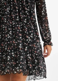 bonprix Bekleidung·Pullover & Strickjacken|Kleider|Jersey Kleid aus Mesh schwarz geblümt