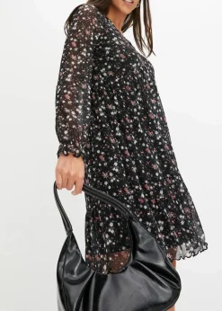 bonprix Bekleidung·Pullover & Strickjacken|Kleider|Jersey Kleid aus Mesh schwarz geblümt
