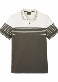 bonprix Shirts & Polos|Große Größen|Jersey Poloshirt aus reiner Baumwolle wollweiß/dunkeloliv