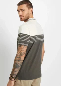 bonprix Shirts & Polos|Große Größen|Jersey Poloshirt aus reiner Baumwolle wollweiß/dunkeloliv