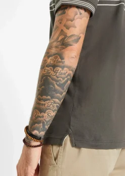 bonprix Shirts & Polos|Große Größen|Jersey Poloshirt aus reiner Baumwolle wollweiß/dunkeloliv