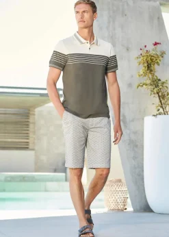 bonprix Shirts & Polos|Große Größen|Jersey Poloshirt aus reiner Baumwolle wollweiß/dunkeloliv