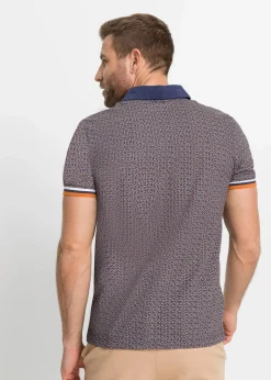 bonprix Große Größen|Shirts & Polos|Jersey Poloshirt aus reiner Bio-Baumwolle, Kurzarm blau graphisch bedruckt