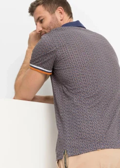 bonprix Große Größen|Shirts & Polos|Jersey Poloshirt aus reiner Bio-Baumwolle, Kurzarm blau graphisch bedruckt
