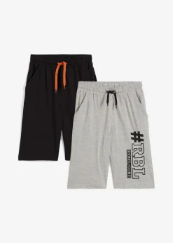 bonprix Jungen 9-16 Jahre·Mehrfachpacks|Jungen 9-16 Jahre·Shorts|Jersey-Bermuda (2er Pack) schwarz+hellgrau meliert bedruckt
