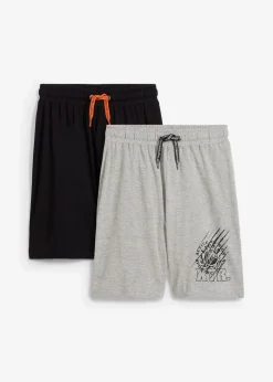 bonprix Jungen 2-8 Jahre·Nachhaltigere Materialien|Jungen 9-16 Jahre·Shorts|Jersey-Bermuda (2er Pack) mit Bio-Baumwolle schwarz+hellgrau meliert