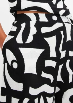bonprix Bekleidung·Kleider|Zweiteiler & Sets|Jersey-Hose schwarz/wollweiß graphisch bedruckt