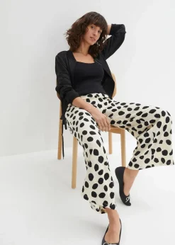 bonprix Bekleidung·Kleider|Hosen|Jersey-Hose kieselbeige/schwarz gepunktet