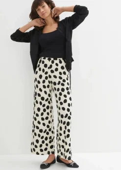 bonprix Bekleidung·Kleider|Hosen|Jersey-Hose kieselbeige/schwarz gepunktet
