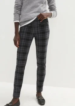 bonprix Hosen|Bekleidung·Kleider|Jersey-Hose schwarz/rauchgrau kariert