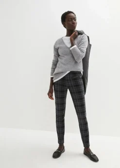 bonprix Hosen|Bekleidung·Kleider|Jersey-Hose schwarz/rauchgrau kariert