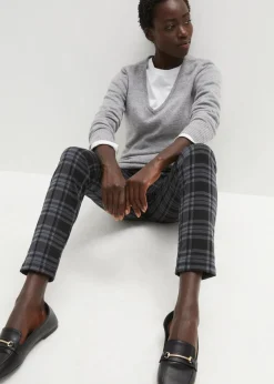 bonprix Hosen|Bekleidung·Kleider|Jersey-Hose schwarz/rauchgrau kariert