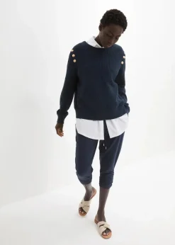 bonprix Hosen|Bekleidung·Kleider|Jersey-Hose aus Baumwoll-Mix dunkelblau