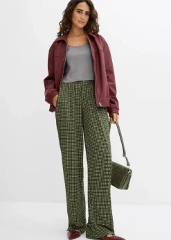 bonprix Bekleidung·Kleider|Hosen|Jersey-Hose aus strukturiertem Crêpe seegras kariert