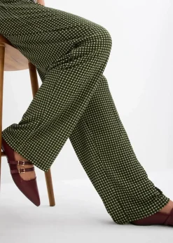 bonprix Bekleidung·Kleider|Hosen|Jersey-Hose aus strukturiertem Crêpe seegras kariert