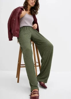 bonprix Bekleidung·Kleider|Hosen|Jersey-Hose aus strukturiertem Crêpe seegras kariert