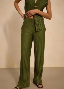 bonprix Bekleidung·Kleider|Hosen|Jersey-Hose mit Plissee dunkelkhaki