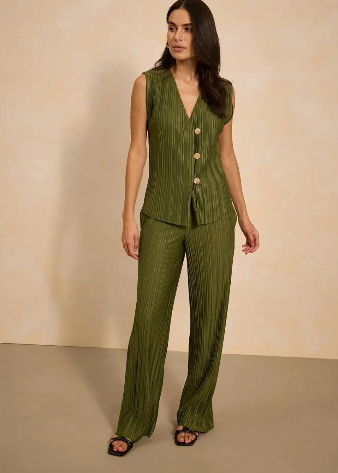 bonprix Bekleidung·Kleider|Hosen|Jersey-Hose mit Plissee dunkelkhaki