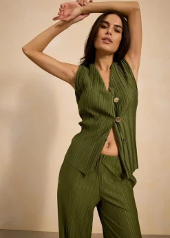 bonprix Bekleidung·Kleider|Hosen|Jersey-Hose mit Plissee dunkelkhaki