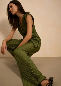 bonprix Bekleidung·Kleider|Hosen|Jersey-Hose mit Plissee dunkelkhaki