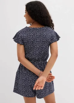 bonprix Mädchen 9-16 Jahre·Kleider & Jumpsuits|Mädchen 2-8 Jahre·Nachhaltigere Materialien|Jersey-Jumpsuit aus elastischem Bio-Baumwoll-Mix dunkelblau geblümt