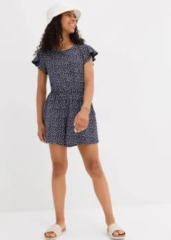 bonprix Mädchen 9-16 Jahre·Kleider & Jumpsuits|Mädchen 2-8 Jahre·Nachhaltigere Materialien|Jersey-Jumpsuit aus elastischem Bio-Baumwoll-Mix dunkelblau geblümt