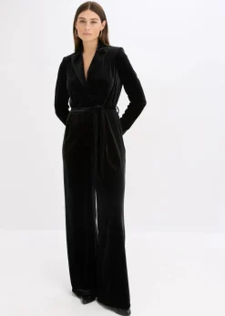 bonprix Bekleidung·Homewear|Jumpsuits|Jersey-Jumpsuit aus fließendem Samt schwarz
