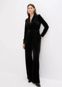 bonprix Bekleidung·Homewear|Jumpsuits|Jersey-Jumpsuit aus fließendem Samt schwarz