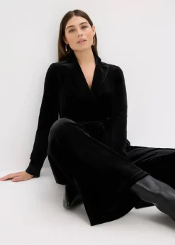 bonprix Bekleidung·Homewear|Jumpsuits|Jersey-Jumpsuit aus fließendem Samt schwarz