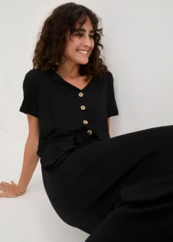 bonprix Bekleidung·Homewear|Jumpsuits|Jersey-Jumpsuit aus Viskose-Mix schwarz