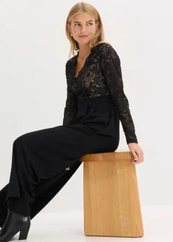 bonprix Bekleidung·Homewear|Jumpsuits|Jersey-Jumpsuit mit Spitze schwarz