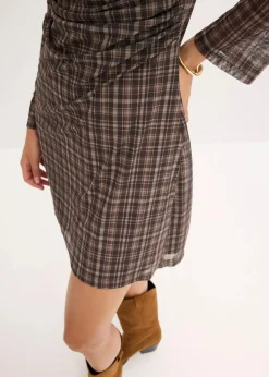 bonprix Kleider|Bekleidung·Pullover & Strickjacken|Jerseykleid khaki kariert