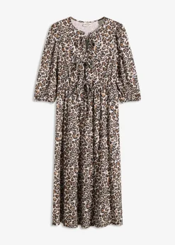 bonprix Bekleidung·Pullover & Strickjacken|Kleider|Jerseykleid beige leo bedruckt