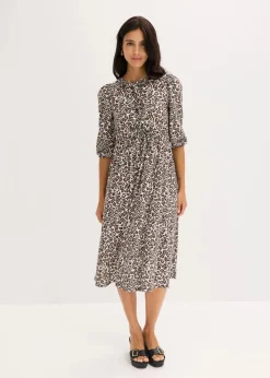 bonprix Bekleidung·Pullover & Strickjacken|Kleider|Jerseykleid beige leo bedruckt