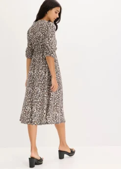 bonprix Bekleidung·Pullover & Strickjacken|Kleider|Jerseykleid beige leo bedruckt