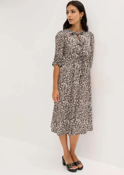 bonprix Bekleidung·Pullover & Strickjacken|Kleider|Jerseykleid beige leo bedruckt