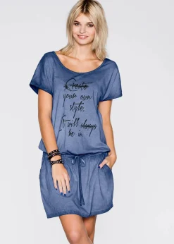 bonprix Bekleidung·Pullover & Strickjacken|Kleider|Jerseykleid blue washed