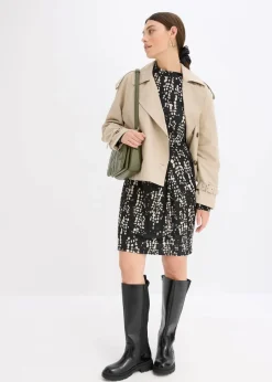 bonprix Bekleidung·Pullover & Strickjacken|Kleider|Jerseykleid schwarz bedruckt