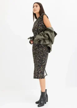 bonprix Bekleidung·Pullover & Strickjacken|Kleider|Jerseykleid schwarz/dunkeloliv leo bedruckt