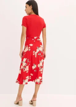 bonprix Kleider|Kurzgrößen|Jerseykleid rot geblümt